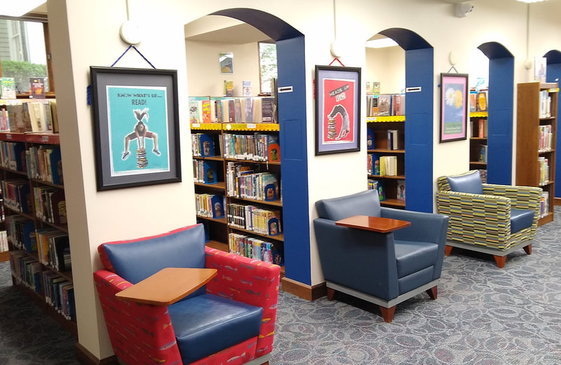 Seating in the juvenile fiction section.