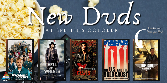 New DVD Graphic Featuring Covers of Bullet Train, Hell on Wheels, Elvis, The U.S. and the Holocaust, and Top Gun: Maverick