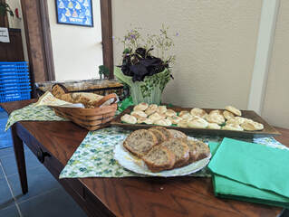 Baked goods sit out at the March coffee social