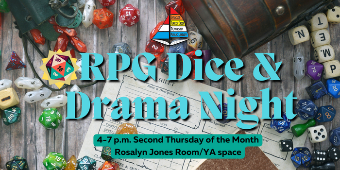 RPG Dice & Drama Night club text graphic